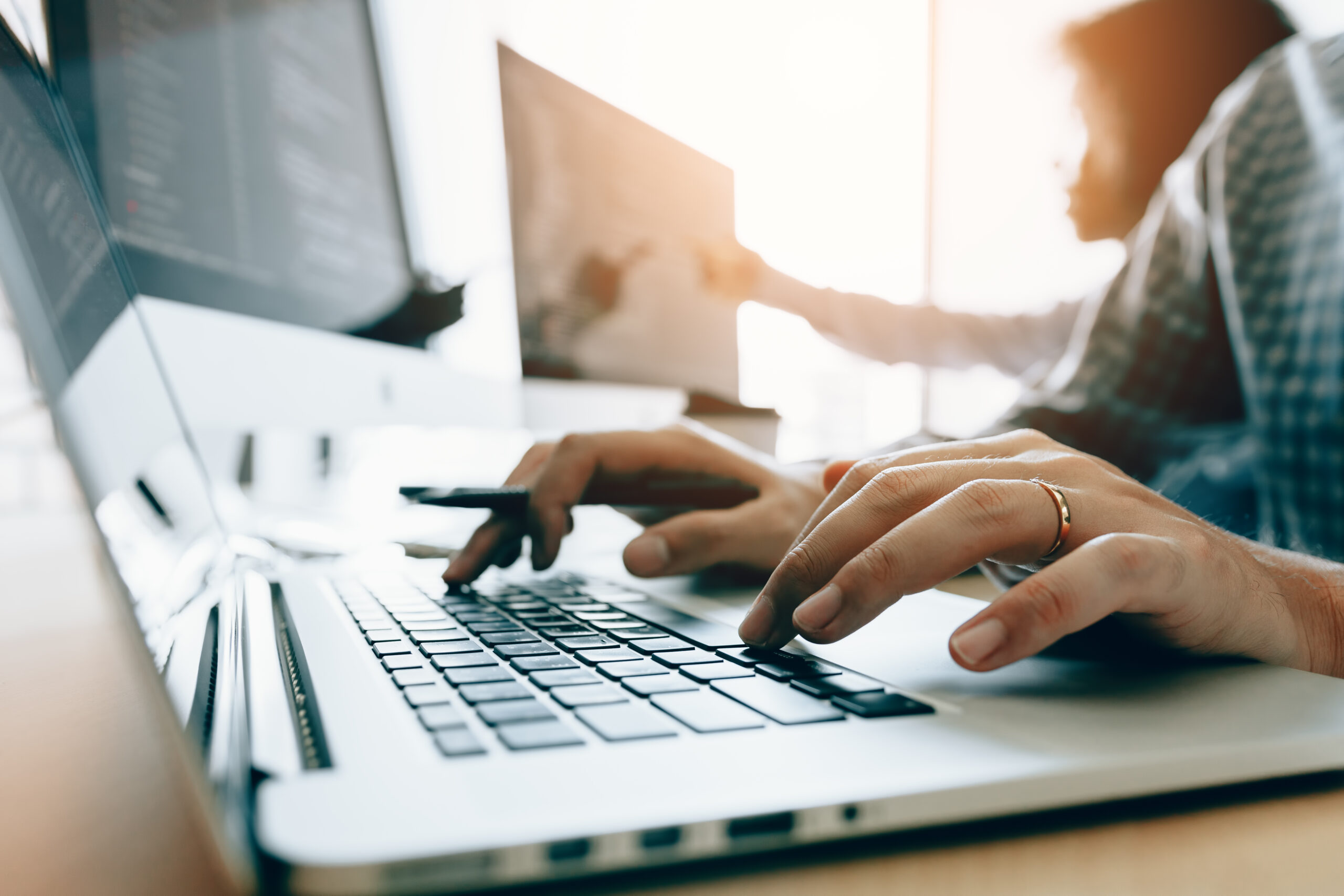 Close Up Of Hands Contemporary Website Developer Man Typing And Close Up Of Hands Contemporary Website Developer Man Typing And